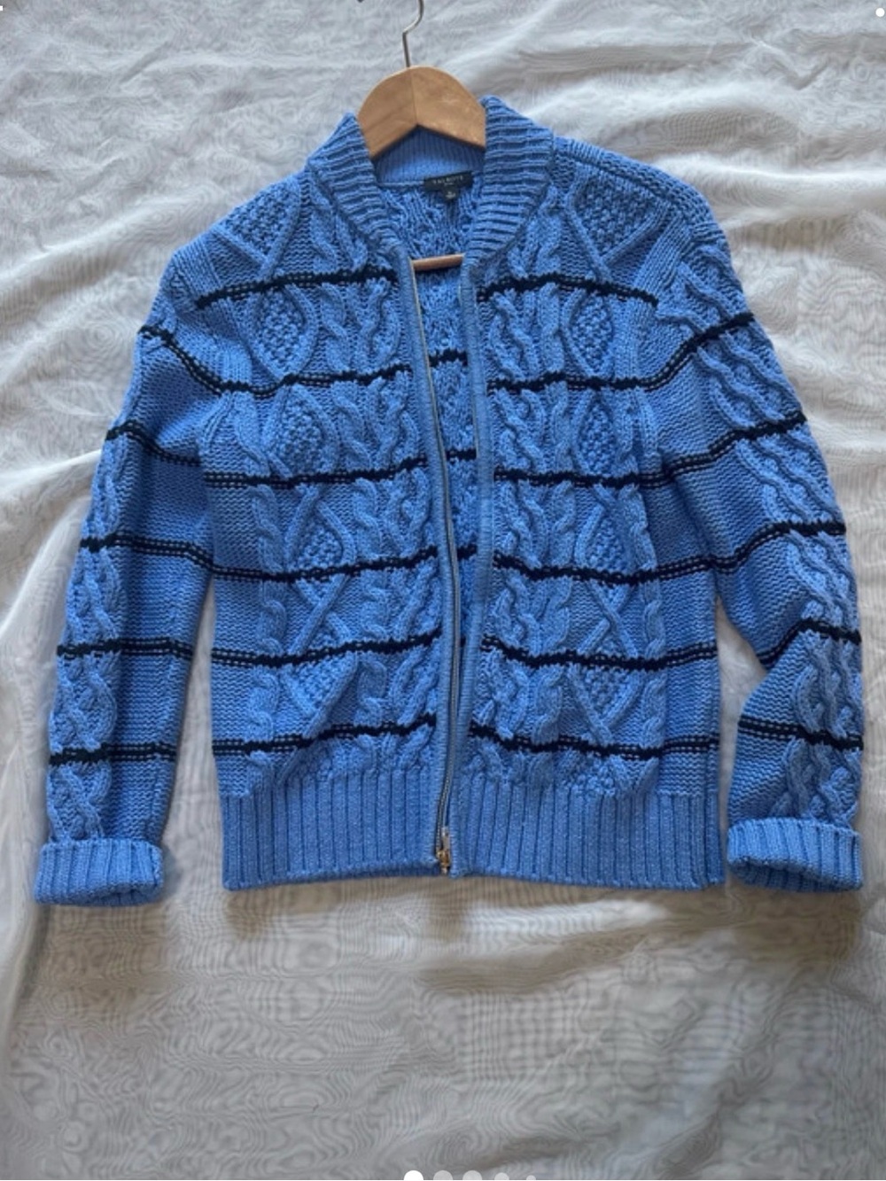Talbots Blue Cable-Knit Zip Cardigan Sweater - Women